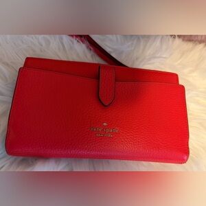 kate spade Red Pebbled Leather Wallet/Clutch with Gold Logo